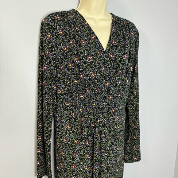 Brooks Brothers Violette-Print Navy Surplice Jersey Faux Wrap Jersey Dress M - Picture 3 of 12
